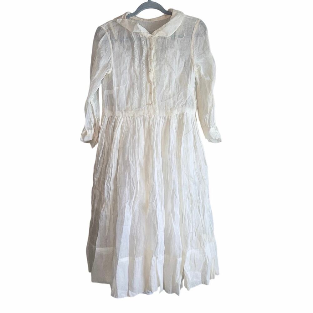 Vintage white cream button front dress with slip cottagecore garden girl prairie